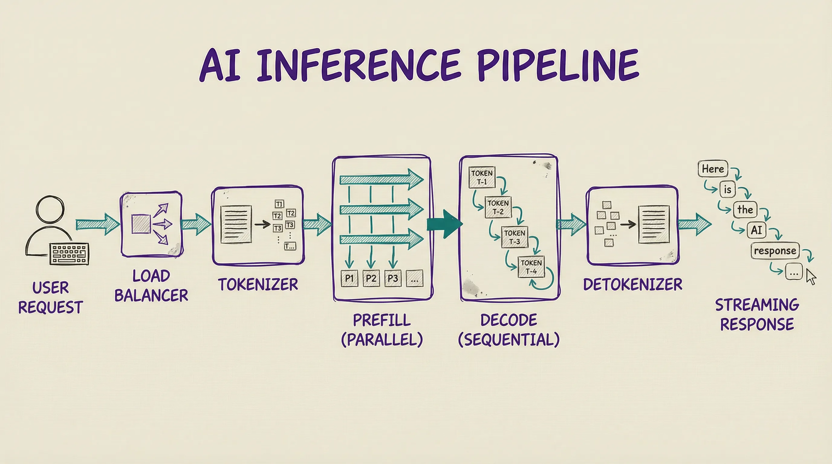 The AI inference pipeline from user request to streaming response