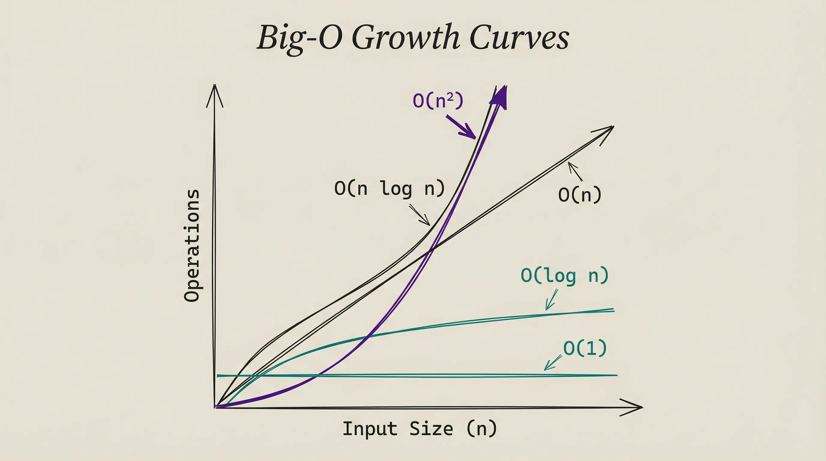 Big-O growth curves showing how different algorithm complexities scale