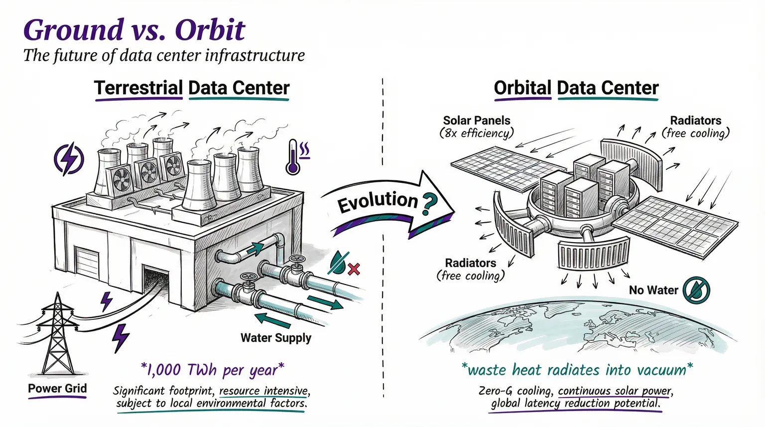 Ground-based vs orbital data center infrastructure comparison