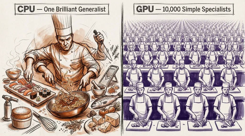 CPU vs GPU: one brilliant generalist versus 10,000 simple specialists