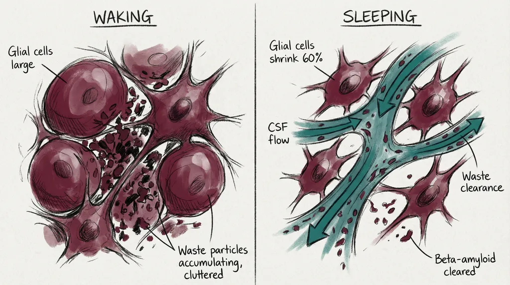 Glymphatic system flushing brain during sleep compared to waking accumulation
