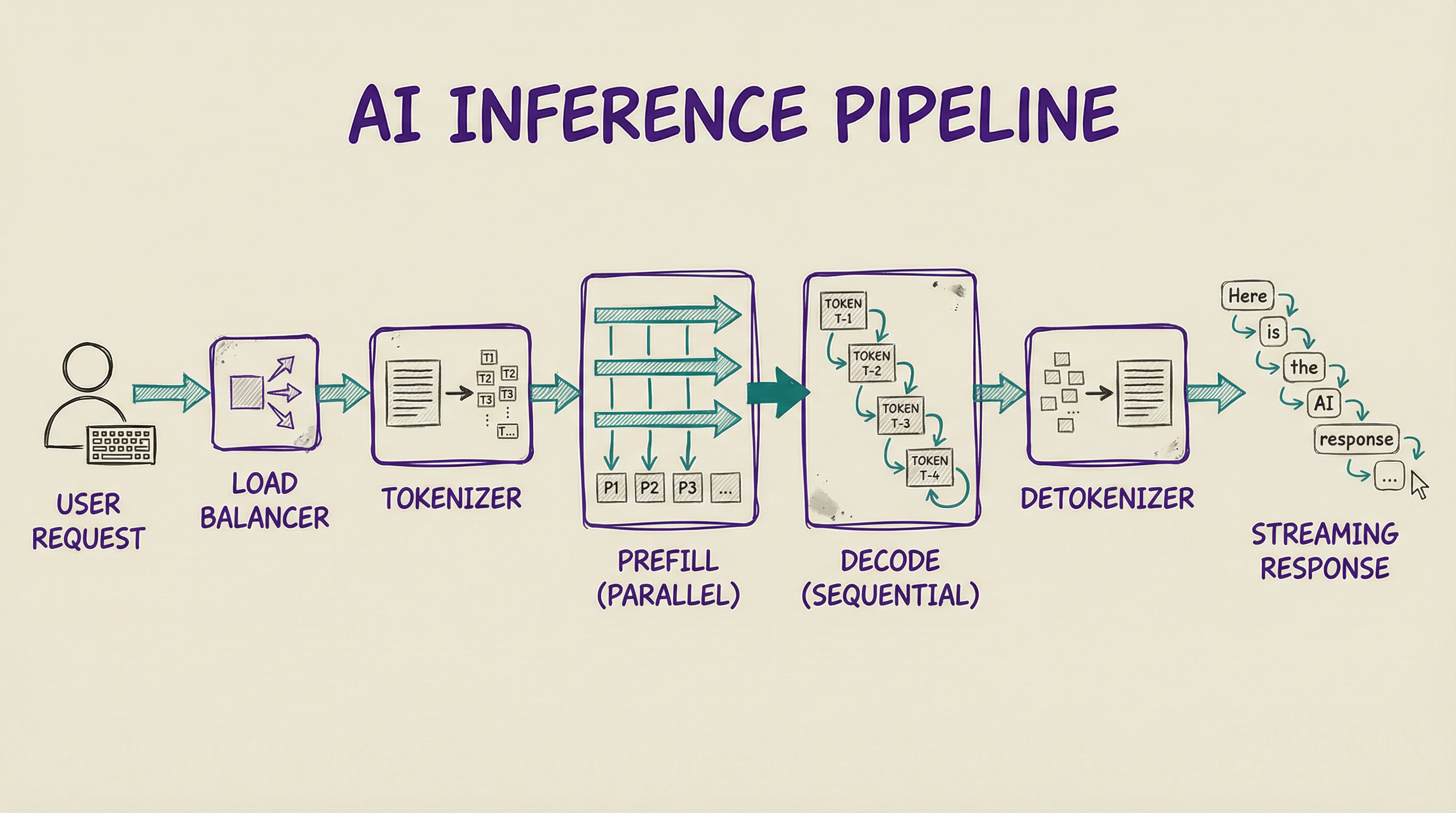 The AI inference pipeline from user request to streaming response