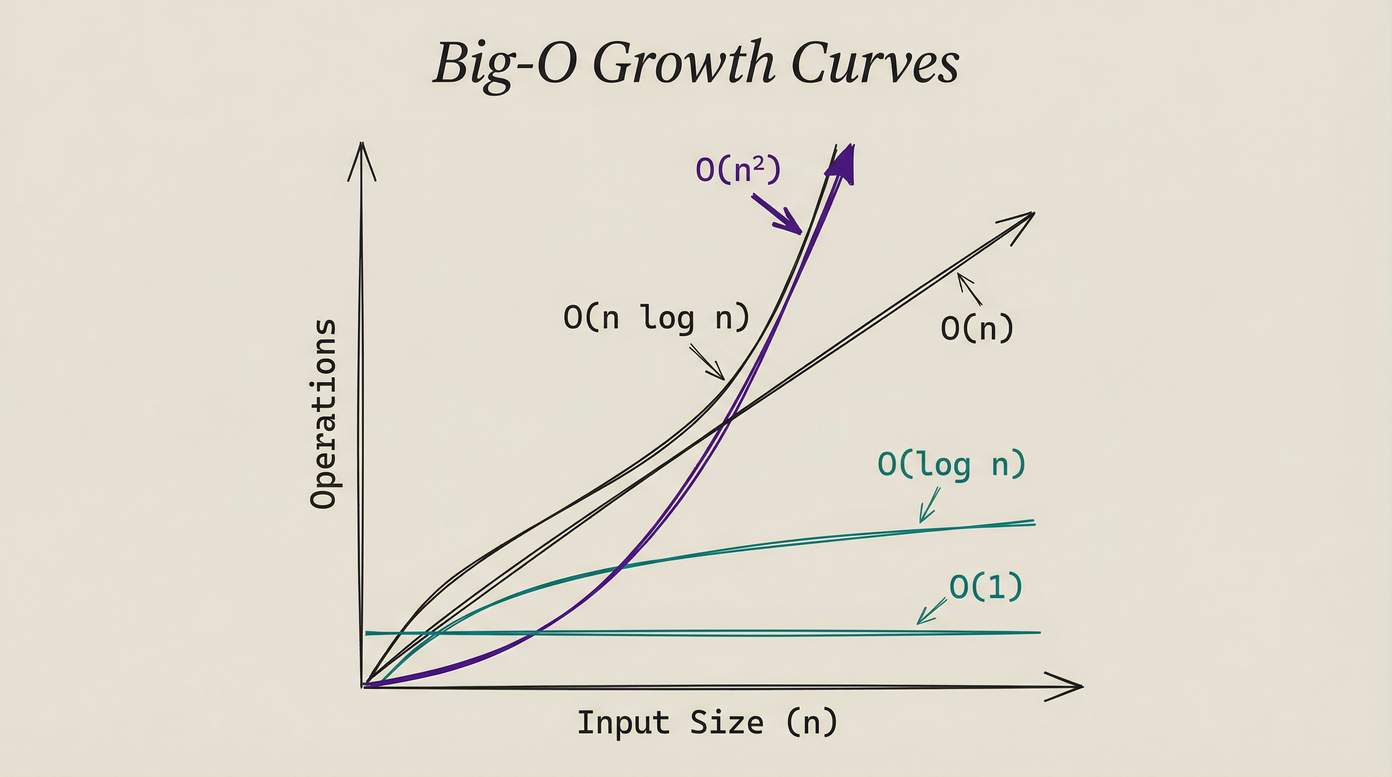 Big-O growth curves showing how different algorithm complexities scale