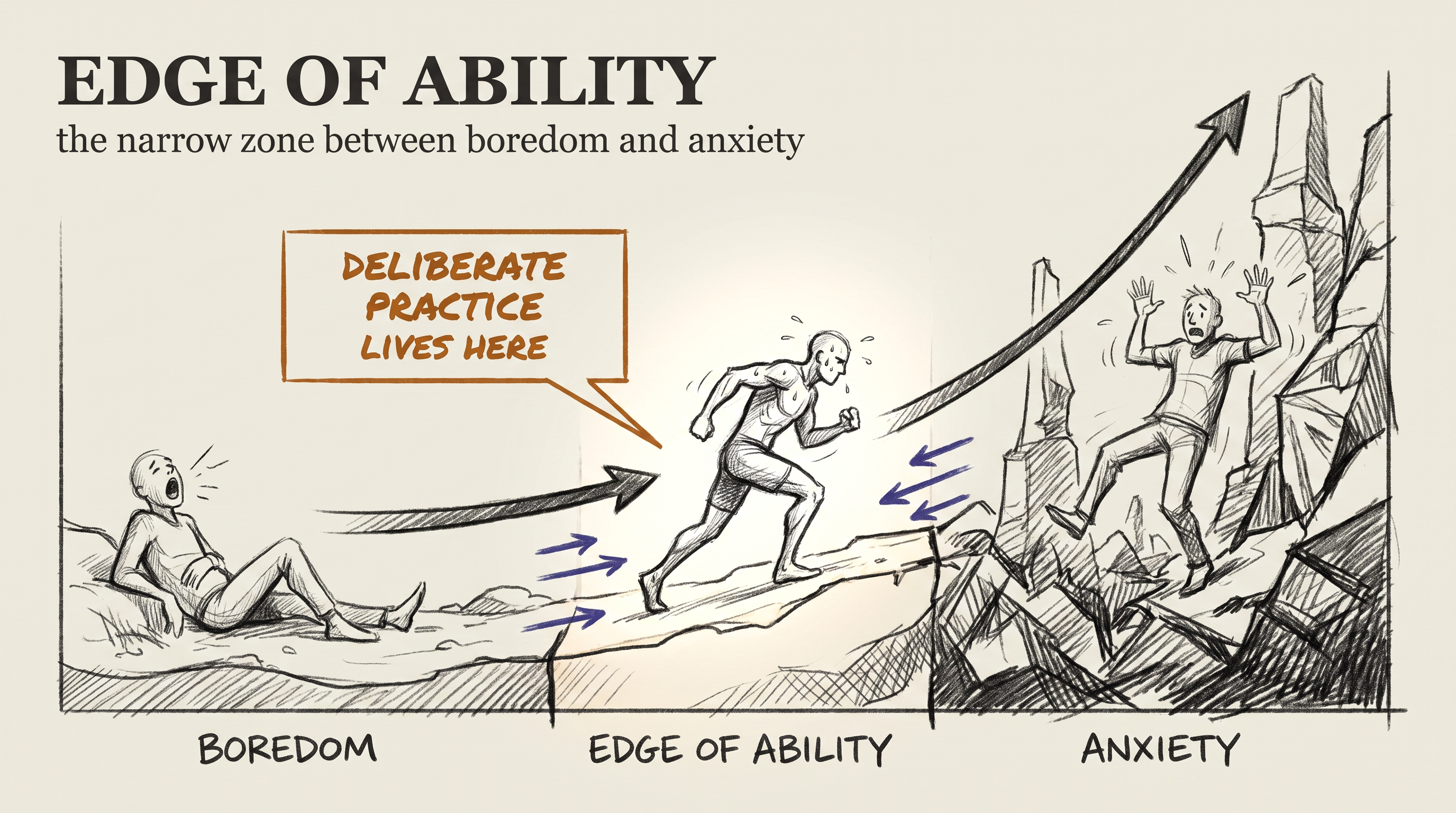 Edge of Ability: the narrow zone between boredom and anxiety where deliberate practice happens