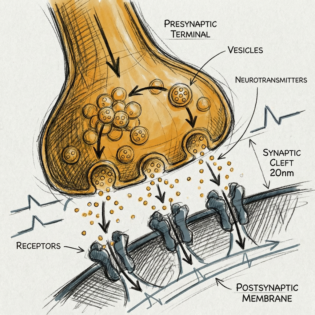 Synaptic transmission across the gap