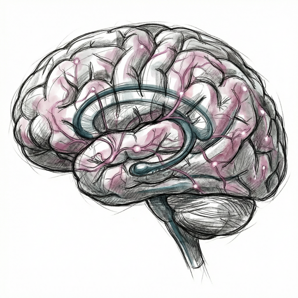 Charcoal sketch of neuroplasticity and brain rewiring