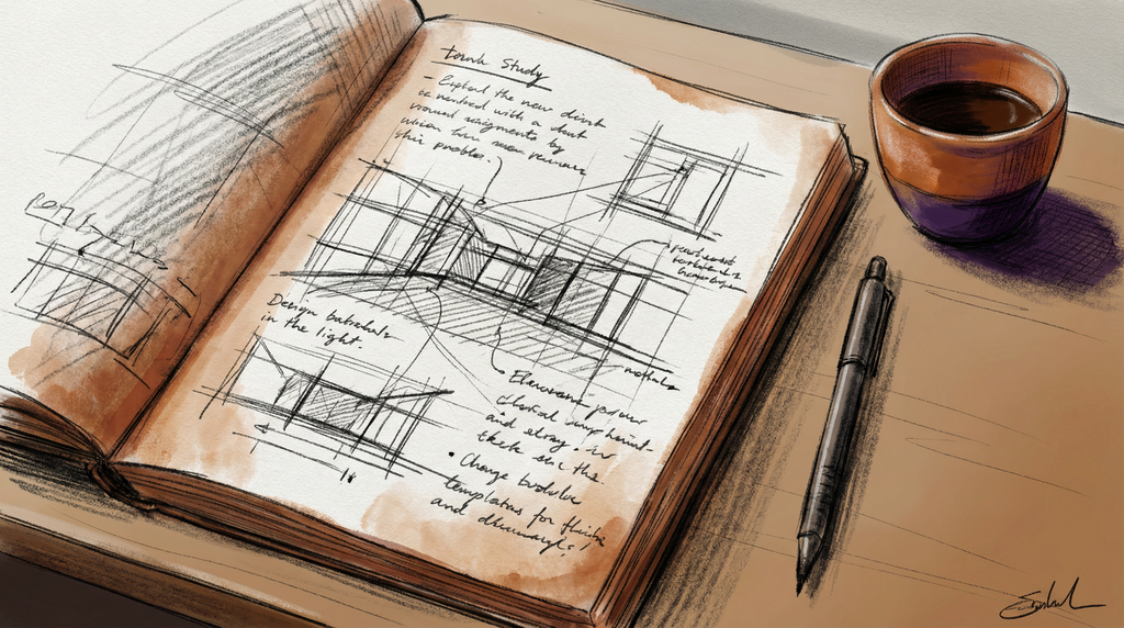 Minimal desk with notebook and pen, representing focused analog learning