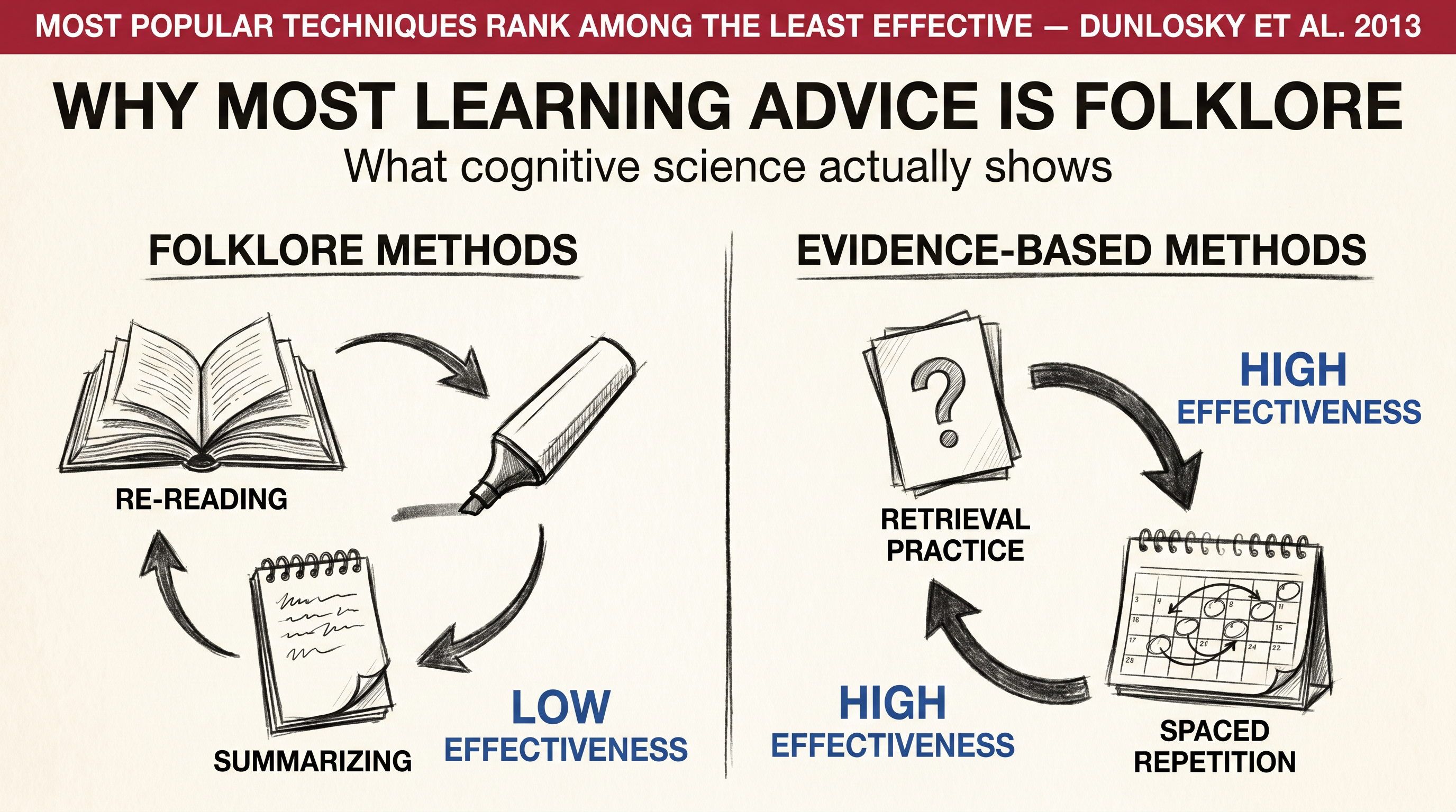 Why Most Learning Advice Is Folklore: a comparison of folklore methods vs evidence-based methods
